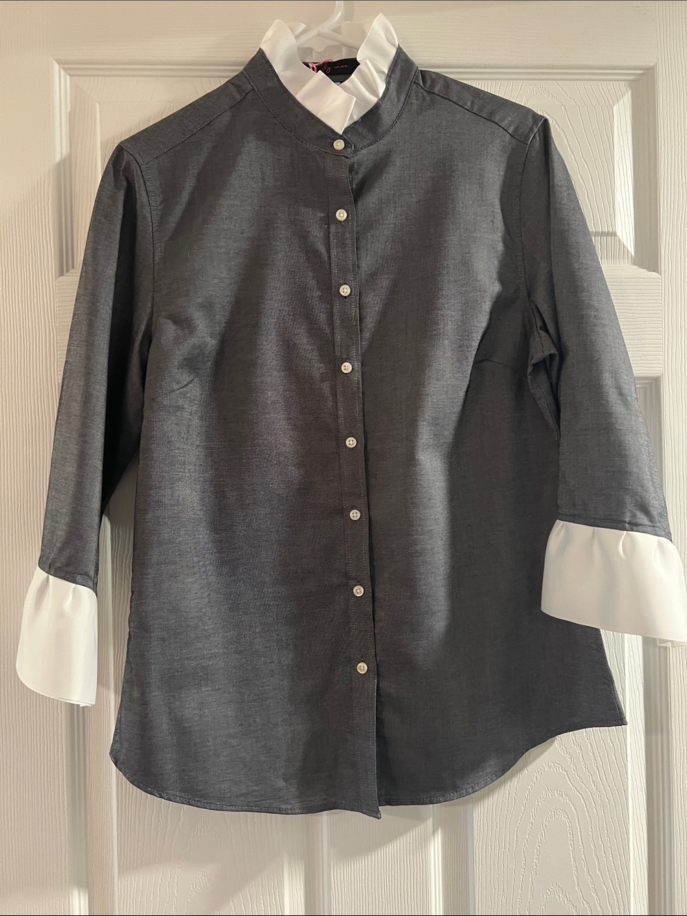 Men's Gray Dress Shirt with White Contrast Collar & Cuffs